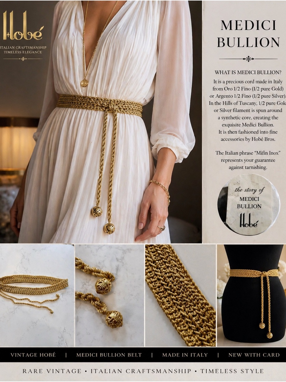 Hobé Medici Bullion Gold Rope Waist Belt